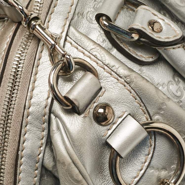 Pre Owned Gucci Silver Guccissima Leather Sukey Satchel