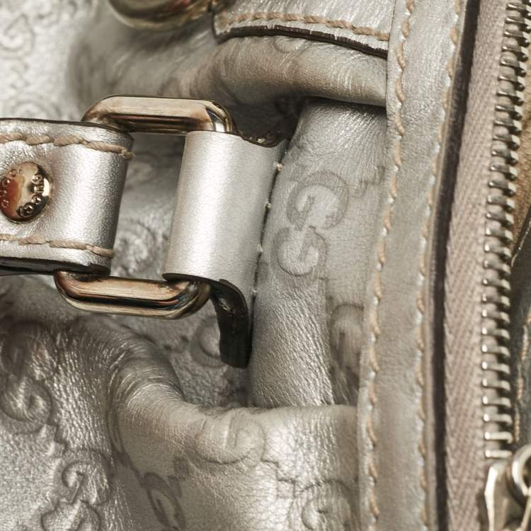 Pre Owned Gucci Silver Guccissima Leather Sukey Satchel