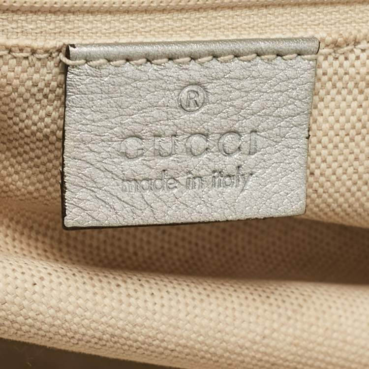 Pre Owned Gucci Silver Guccissima Leather Sukey Satchel