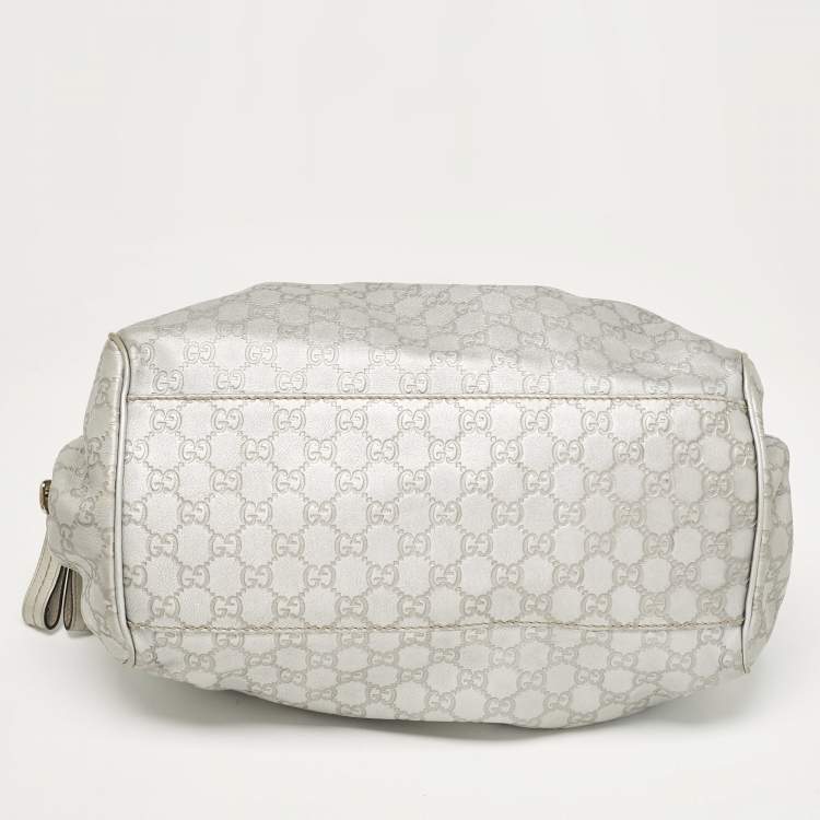 Pre Owned Gucci Silver Guccissima Leather Sukey Satchel