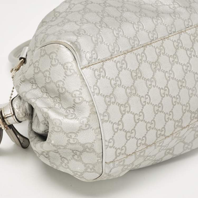 Pre Owned Gucci Silver Guccissima Leather Sukey Satchel