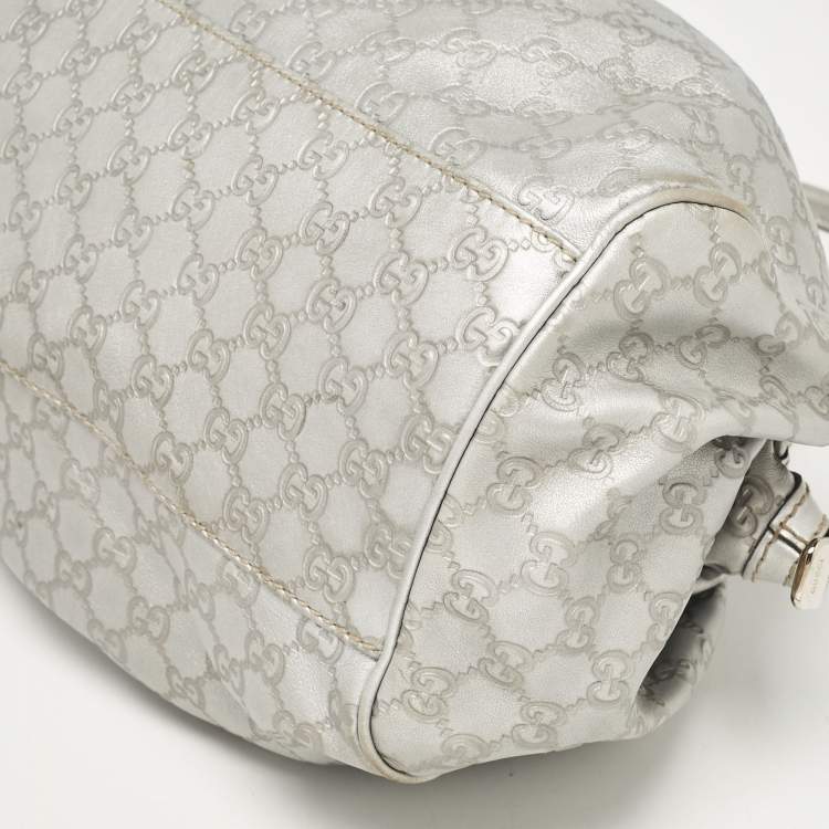 Pre Owned Gucci Silver Guccissima Leather Sukey Satchel