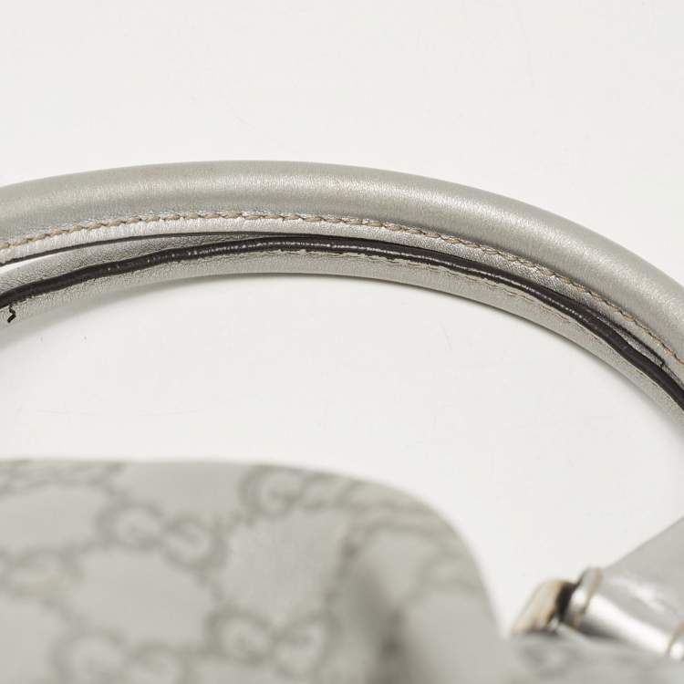 Pre Owned Gucci Silver Guccissima Leather Sukey Satchel