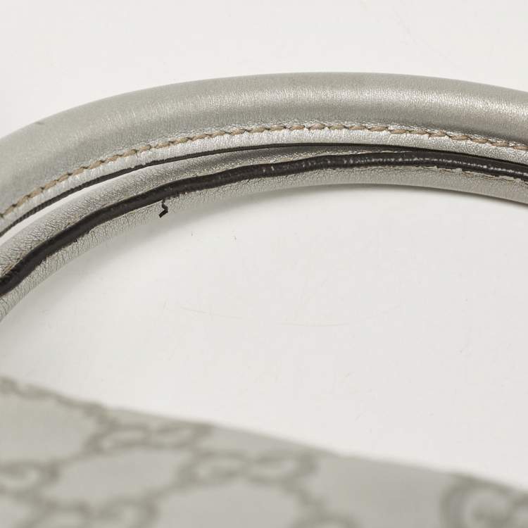 Pre Owned Gucci Silver Guccissima Leather Sukey Satchel
