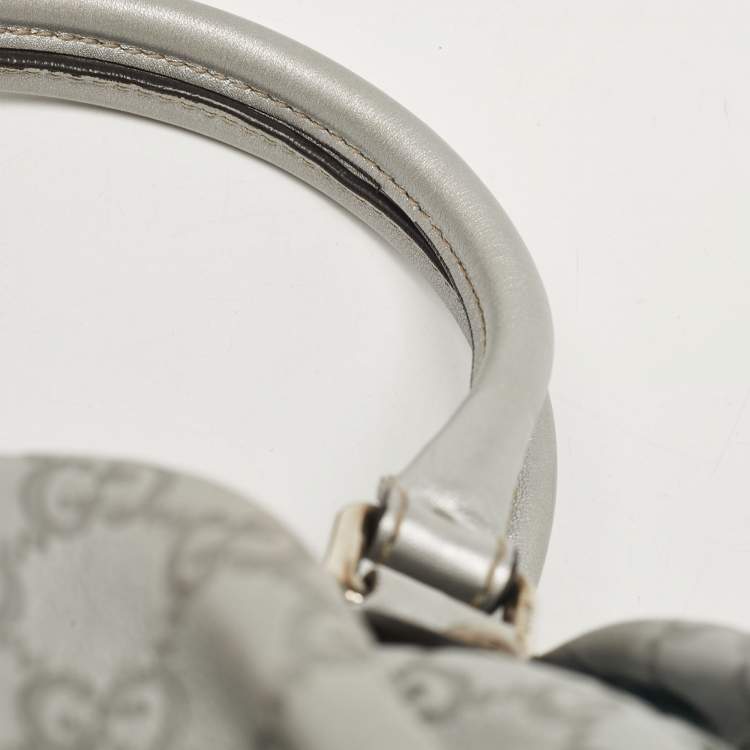 Pre Owned Gucci Silver Guccissima Leather Sukey Satchel