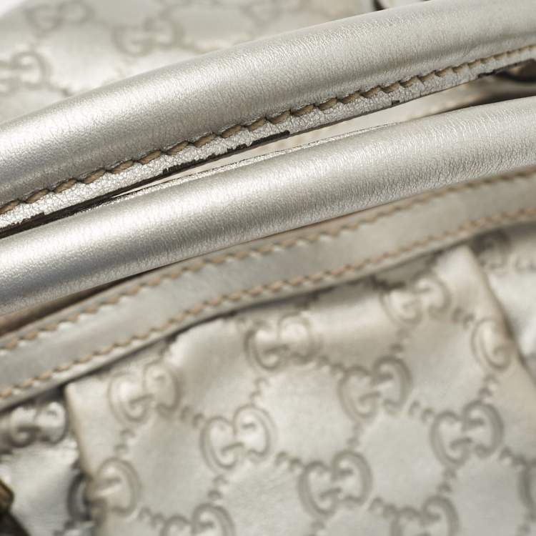 Pre Owned Gucci Silver Guccissima Leather Sukey Satchel