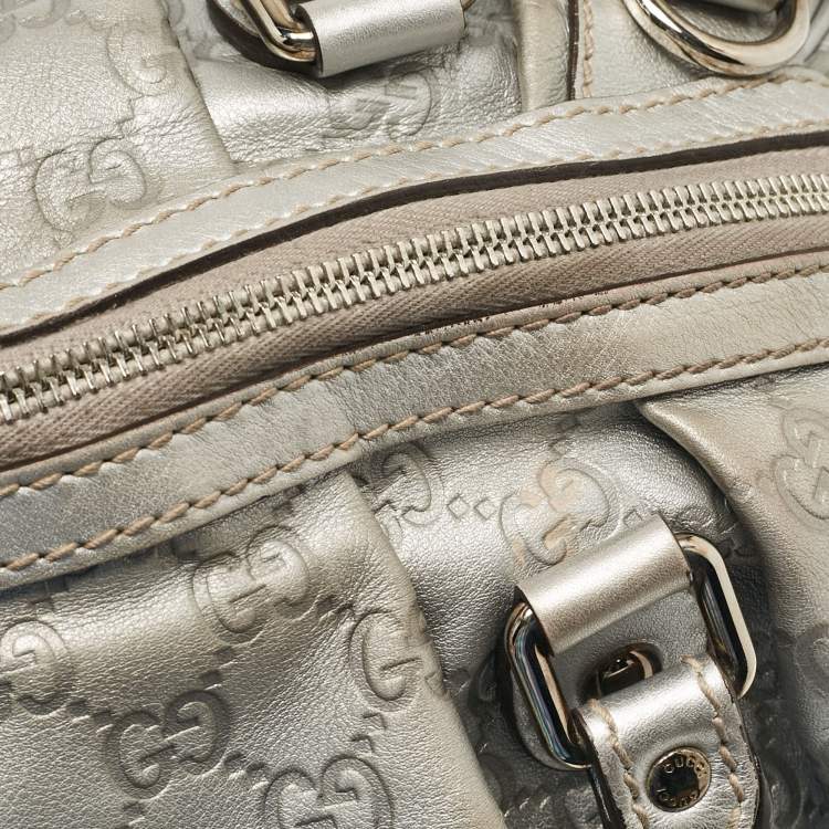 Pre Owned Gucci Silver Guccissima Leather Sukey Satchel