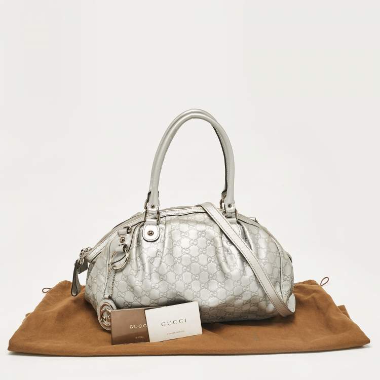 Pre Owned Gucci Silver Guccissima Leather Sukey Satchel