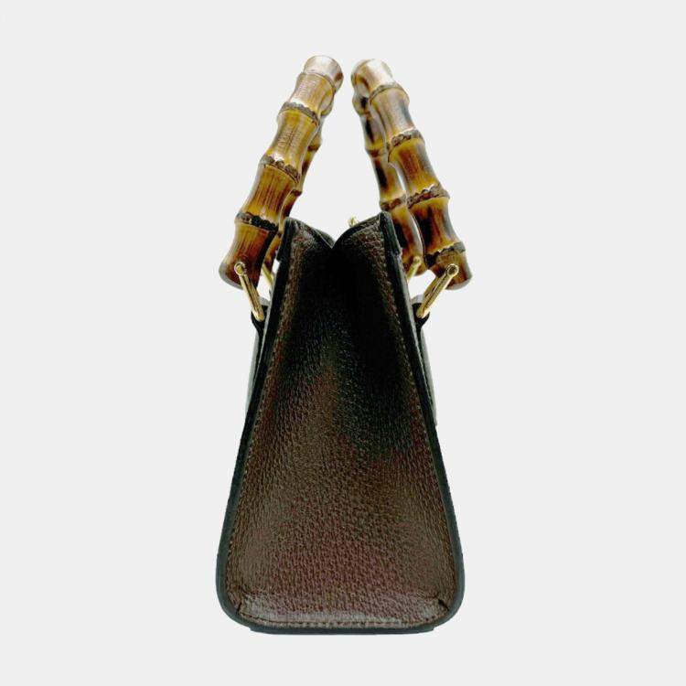 Pre Owned Gucci Brown Canvas Leather Jumbo GG Diana Tote Handbag