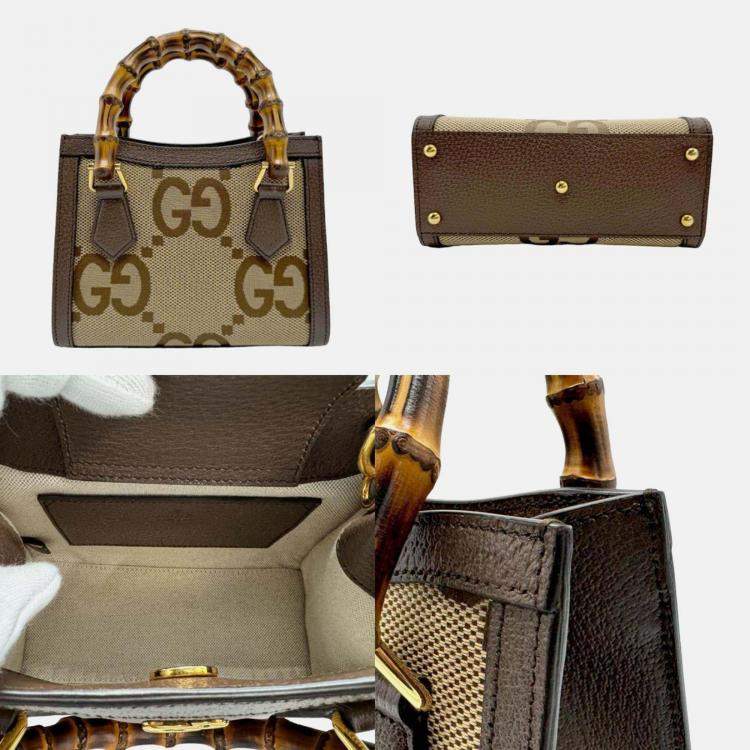 Pre Owned Gucci Brown Canvas Leather Jumbo GG Diana Tote Handbag