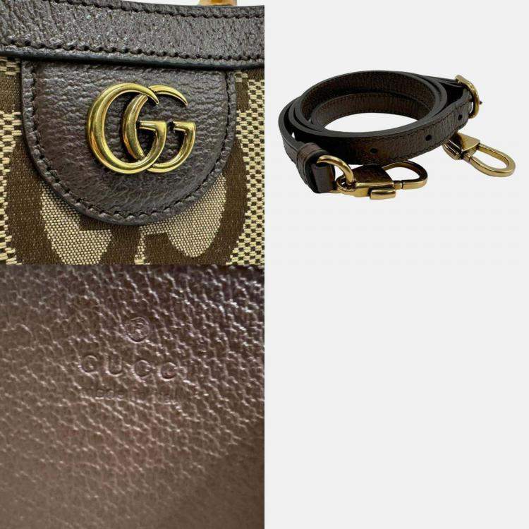 Pre Owned Gucci Brown Canvas Leather Jumbo GG Diana Tote Handbag