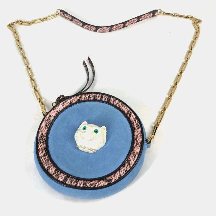 Pre Owned Gucci blue Round Pochette Crossbody Chain Bag