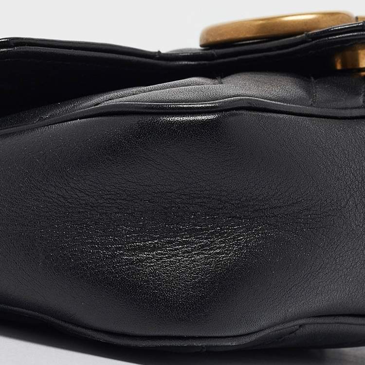 Pre Owned Gucci Black Matelassé Leather Super Mini GG Marmont Shoulder Bag
