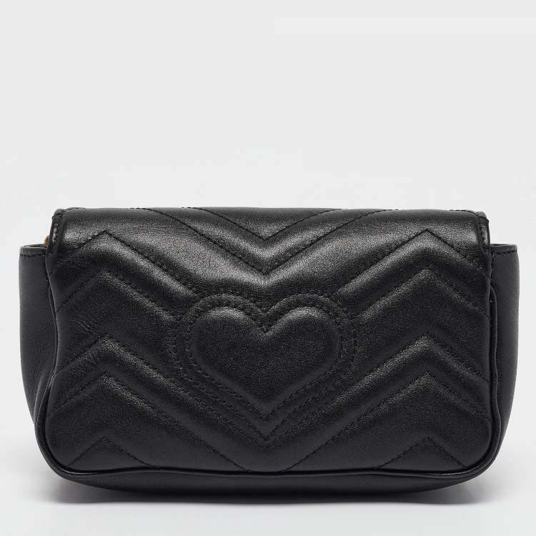 Pre Owned Gucci Black Matelassé Leather Super Mini GG Marmont Shoulder Bag