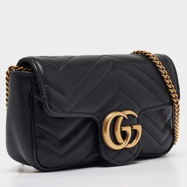 Pre Owned Gucci Black Matelassé Leather Super Mini GG Marmont Shoulder Bag