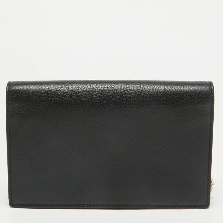 Pre Owned Gucci Black Leather Leather Interlocking G Wallet On Chain