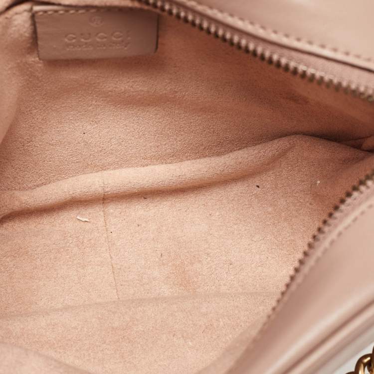 Pre Owned Gucci Dusty Pink Leather GG Marmont Mini Shoulder Bag