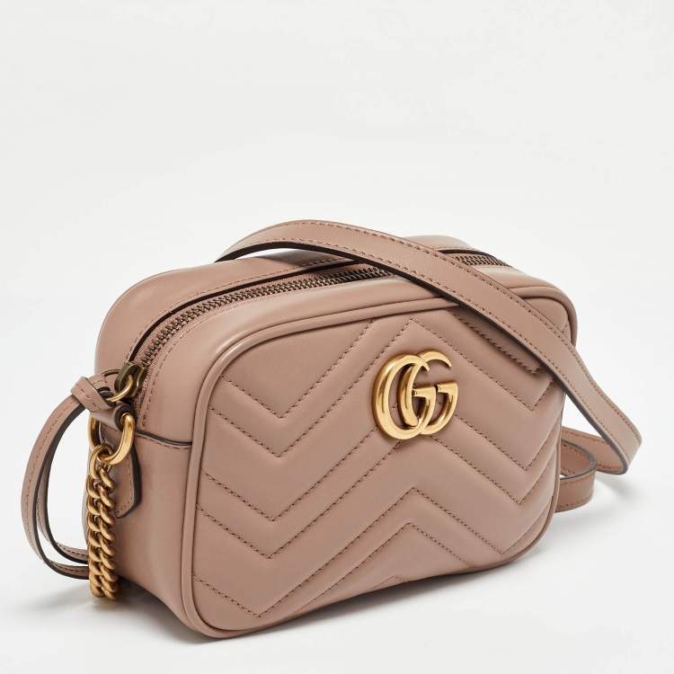 Pre Owned Gucci Dusty Pink Leather GG Marmont Mini Shoulder Bag