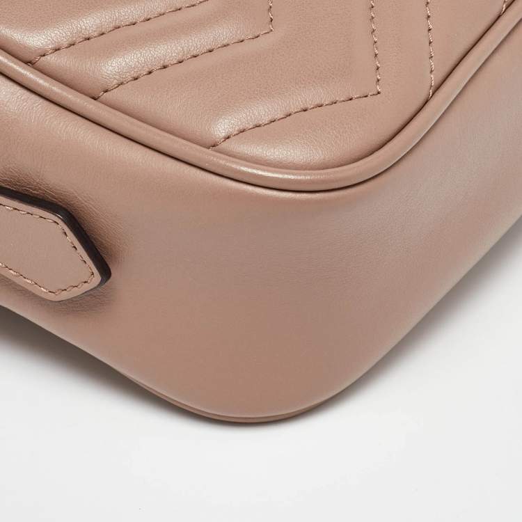 Pre Owned Gucci Dusty Pink Leather GG Marmont Mini Shoulder Bag