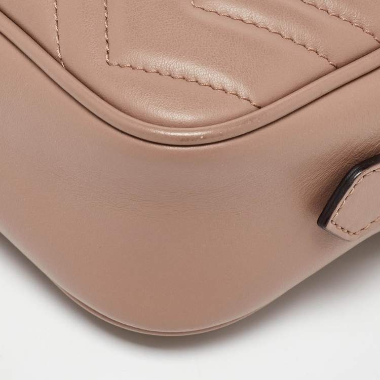 Pre Owned Gucci Dusty Pink Leather GG Marmont Mini Shoulder Bag