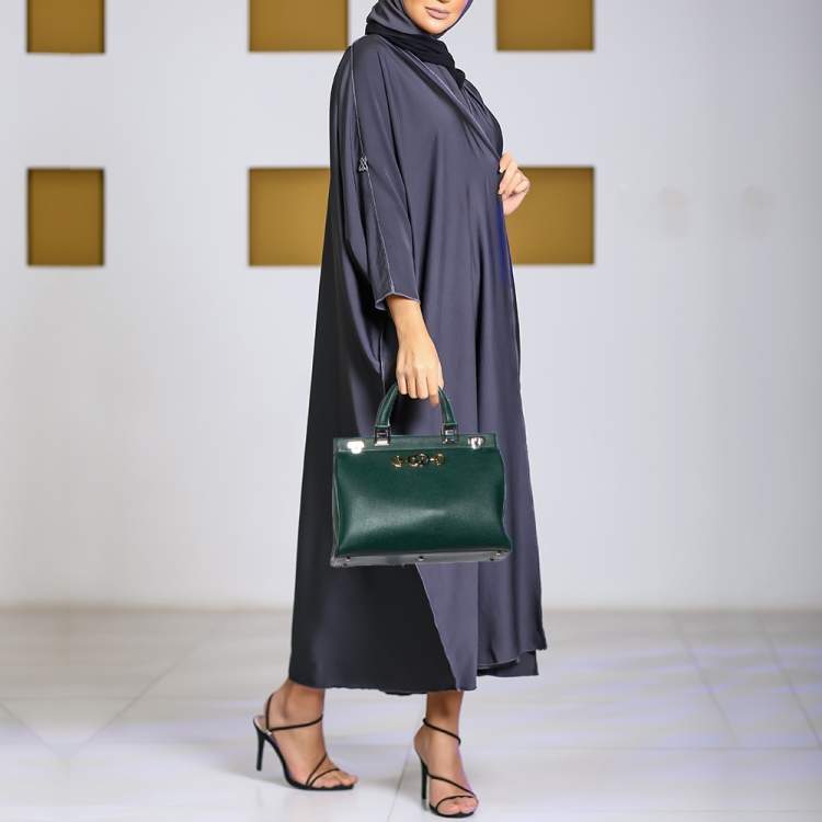 مملوكة مسبقًا Gucci Green Zumi Leather Medium Top Handle Bag