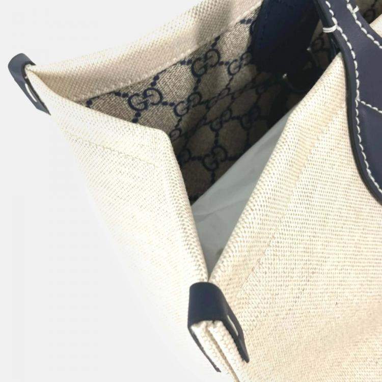 Pre Owned Gucci Beige x Black Dark Navy Tote Bag