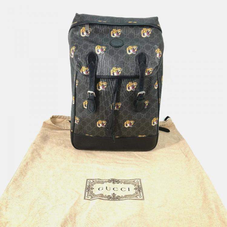 Pre Owned Gucci Black Interlocking G Tiger Backpack