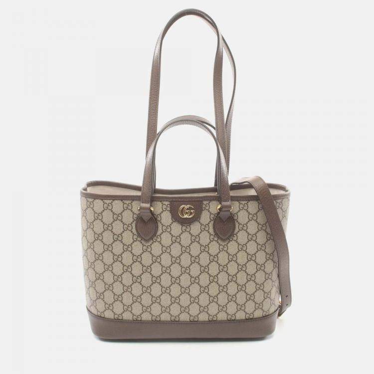 Gucci Beige Brown Coated Canvas Leather Ophidia Small GG Supreme Tote Bag Gucci TLC