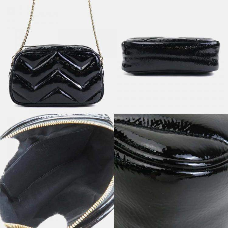 Pre Owned Gucci Black Patent Leather GG Marmont Shoulder Bag