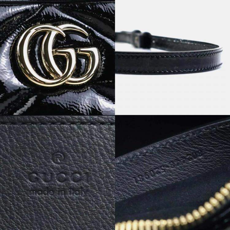 Pre Owned Gucci Black Patent Leather GG Marmont Shoulder Bag