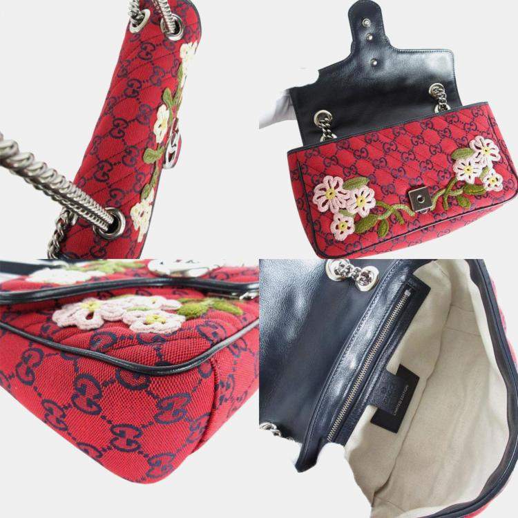 Pre Owned Gucci Red Canvas GG Shoulder Bag