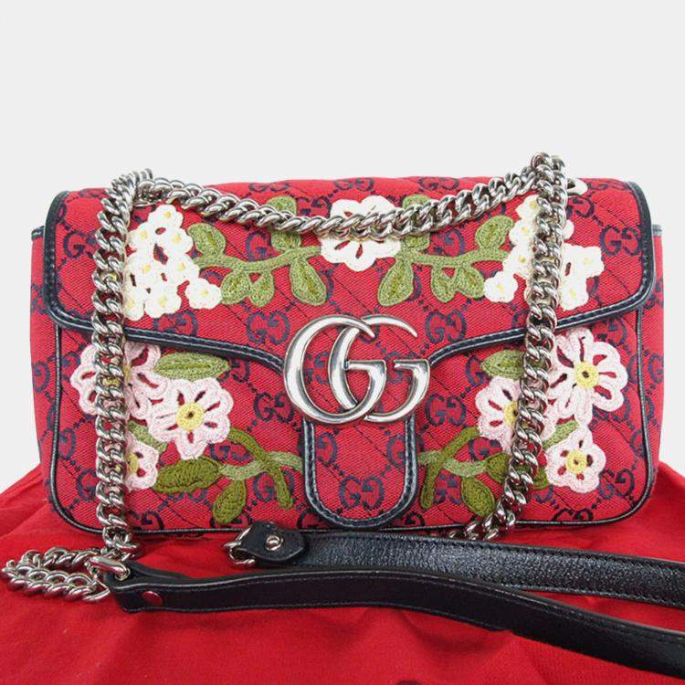 Pre Owned Gucci Red Canvas GG Shoulder Bag