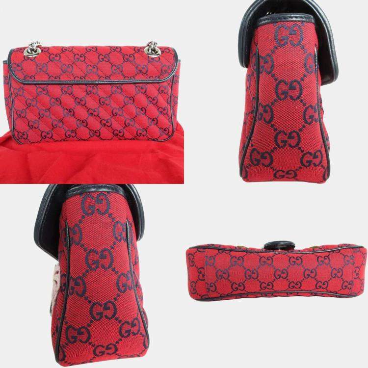 Pre Owned Gucci Red Canvas GG Shoulder Bag