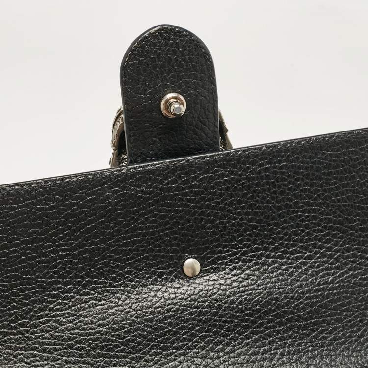 Pre Owned Gucci Black Leather Medium Dionysus Bamboo Top Handle Bag