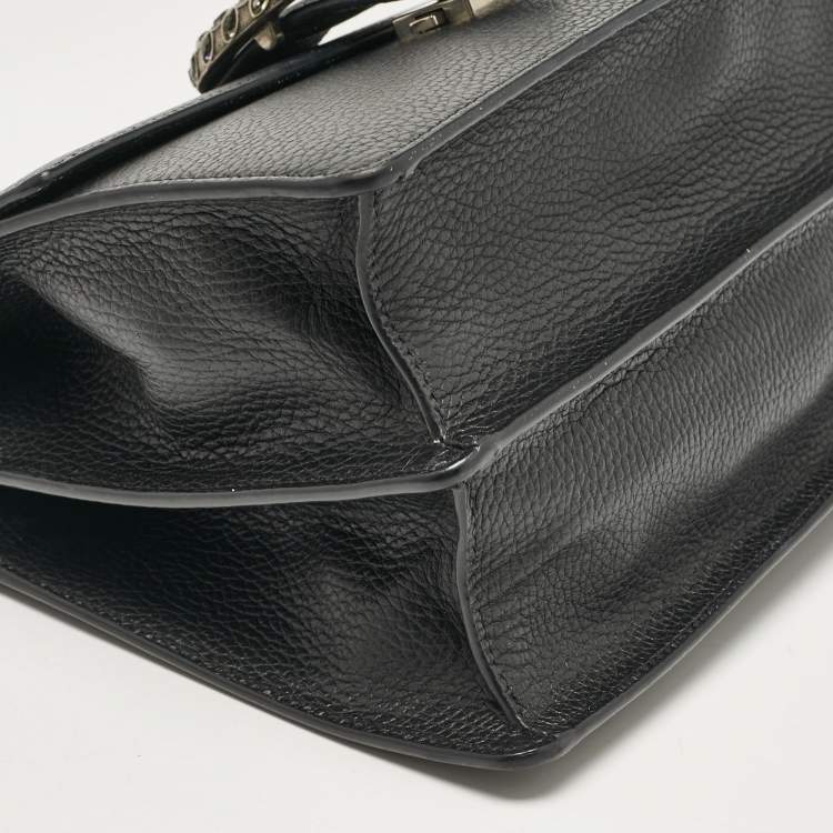 Pre Owned Gucci Black Leather Medium Dionysus Bamboo Top Handle Bag