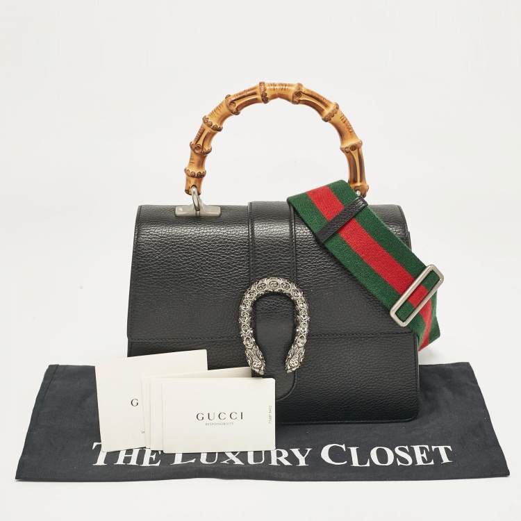 Pre Owned Gucci Black Leather Medium Dionysus Bamboo Top Handle Bag