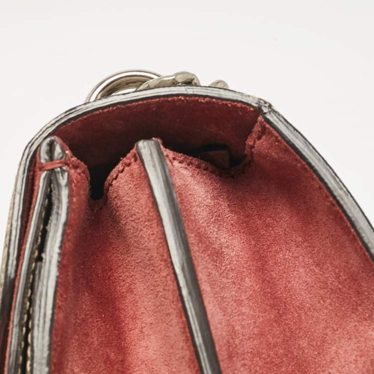 Pre Owned Gucci Pink/Beige Signature Coated Canvas and Suede Small Dionysus Shoulder Bag