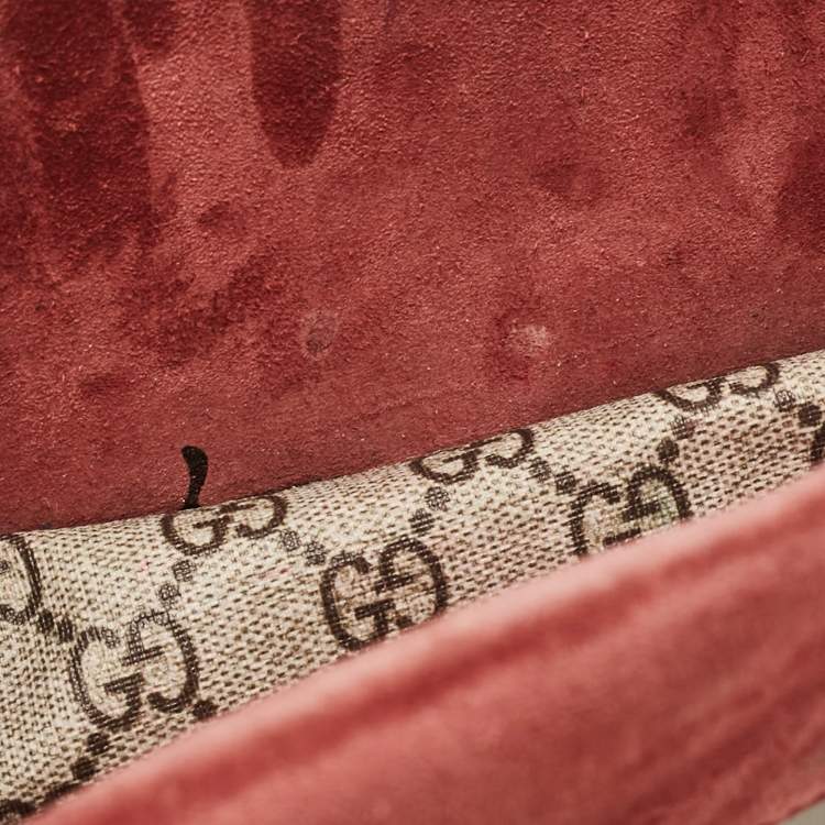 Pre Owned Gucci Pink/Beige Signature Coated Canvas and Suede Small Dionysus Shoulder Bag