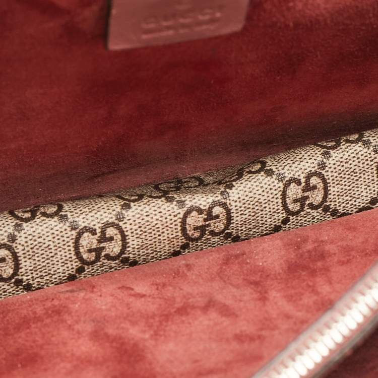 Pre Owned Gucci Pink/Beige Signature Coated Canvas and Suede Small Dionysus Shoulder Bag