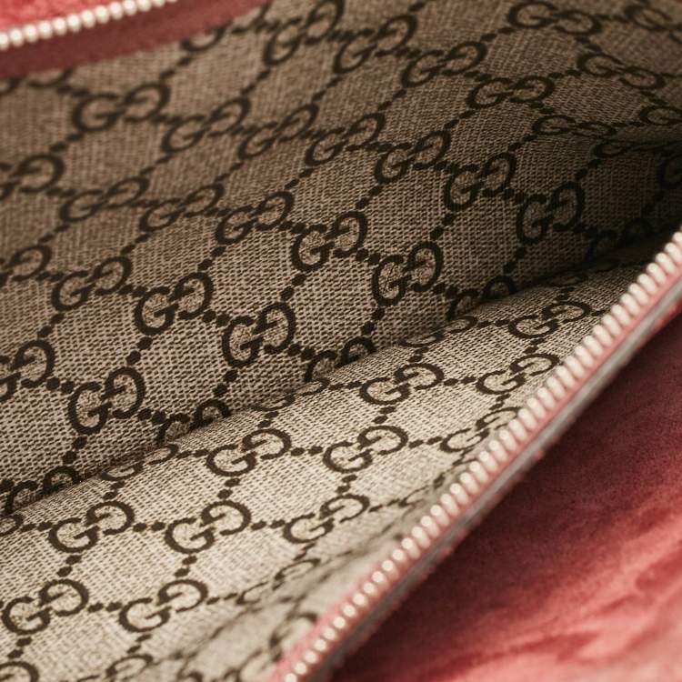 Pre Owned Gucci Pink/Beige Signature Coated Canvas and Suede Small Dionysus Shoulder Bag