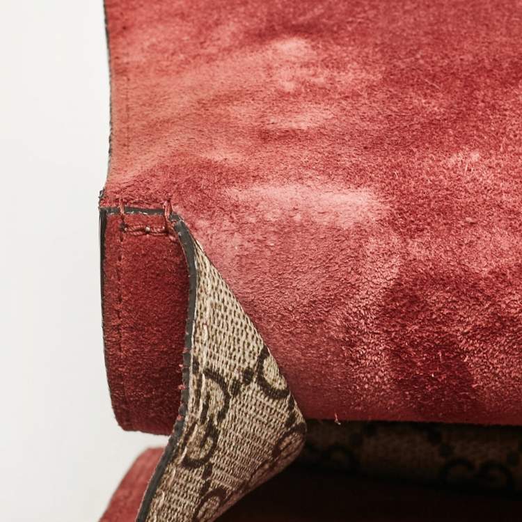 Pre Owned Gucci Pink/Beige Signature Coated Canvas and Suede Small Dionysus Shoulder Bag