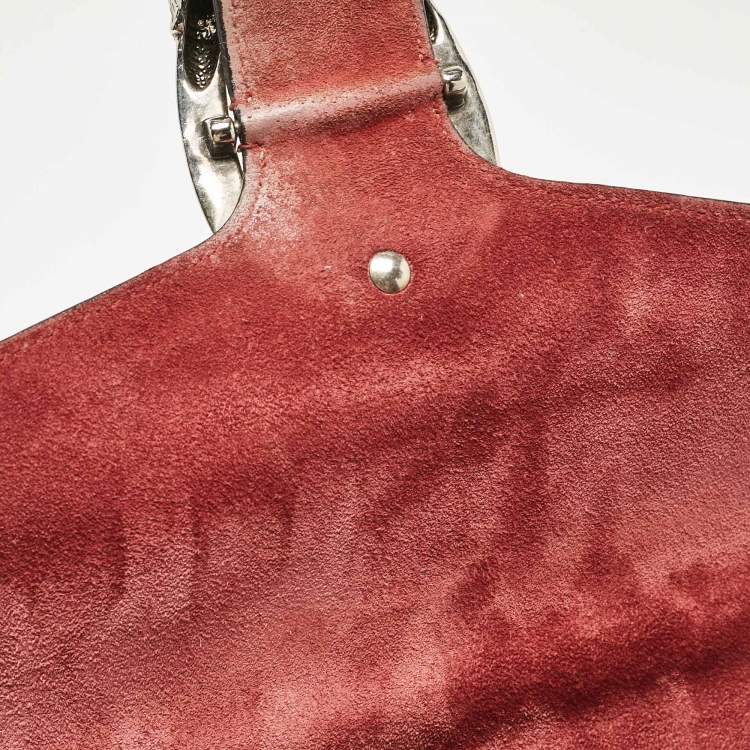 Pre Owned Gucci Pink/Beige Signature Coated Canvas and Suede Small Dionysus Shoulder Bag
