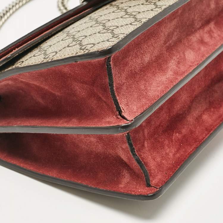 Pre Owned Gucci Pink/Beige Signature Coated Canvas and Suede Small Dionysus Shoulder Bag