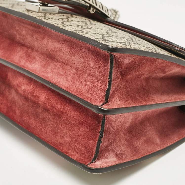 Pre Owned Gucci Pink/Beige Signature Coated Canvas and Suede Small Dionysus Shoulder Bag