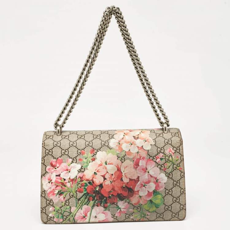 Pre Owned Gucci Pink/Beige Signature Coated Canvas and Suede Small Dionysus Shoulder Bag