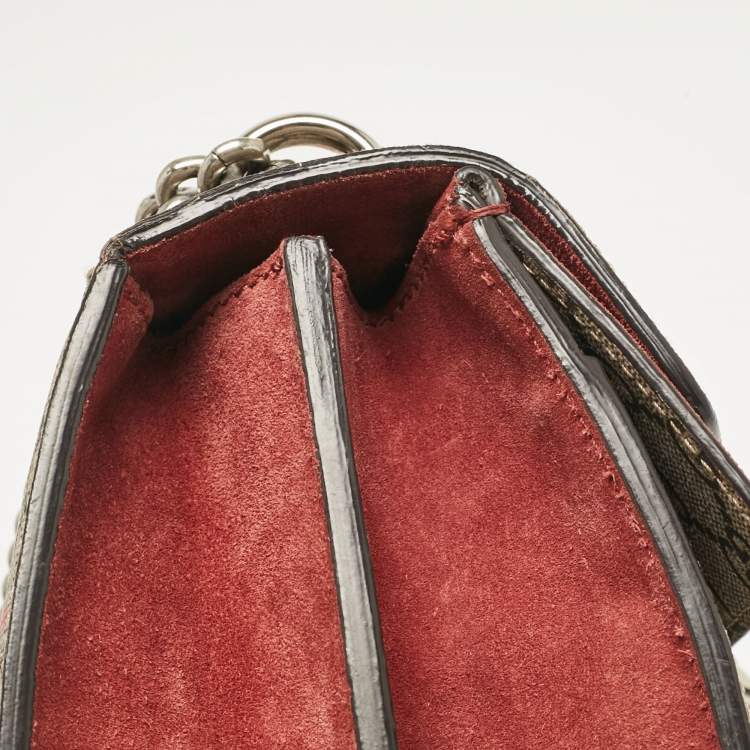 Pre Owned Gucci Pink/Beige Signature Coated Canvas and Suede Small Dionysus Shoulder Bag