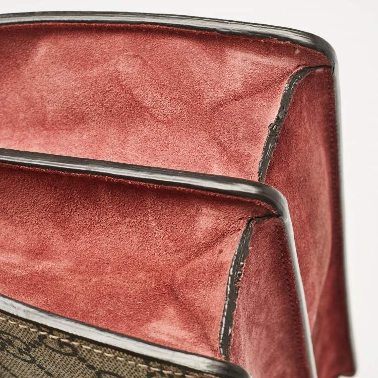Pre Owned Gucci Pink/Beige Signature Coated Canvas and Suede Small Dionysus Shoulder Bag