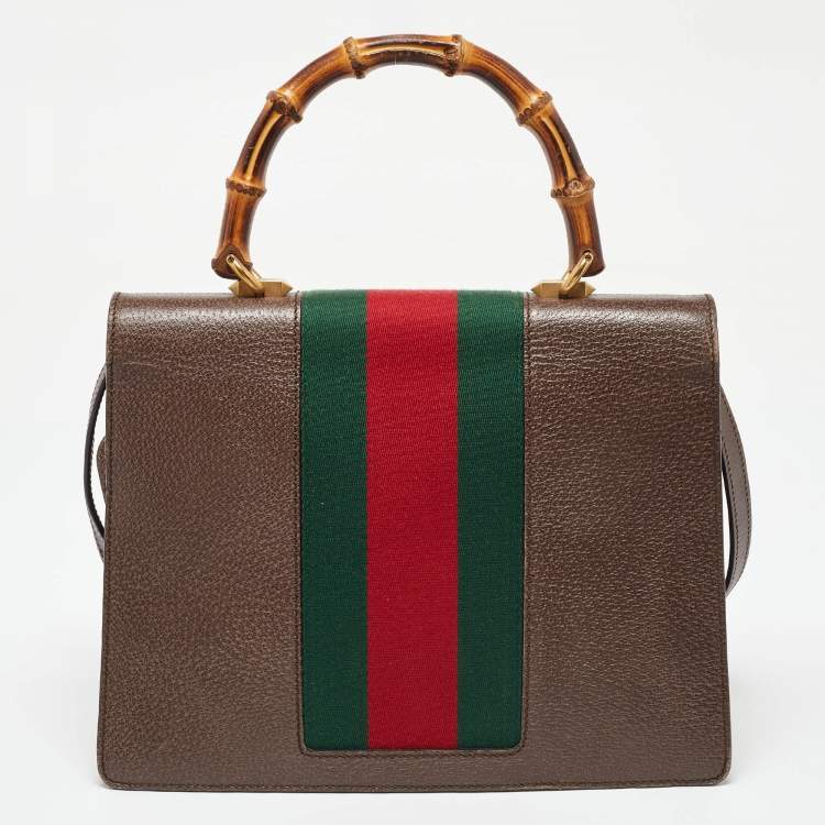 Pre Owned Gucci Brown Leather Medium Bamboo Web Falena Top Handle Bag