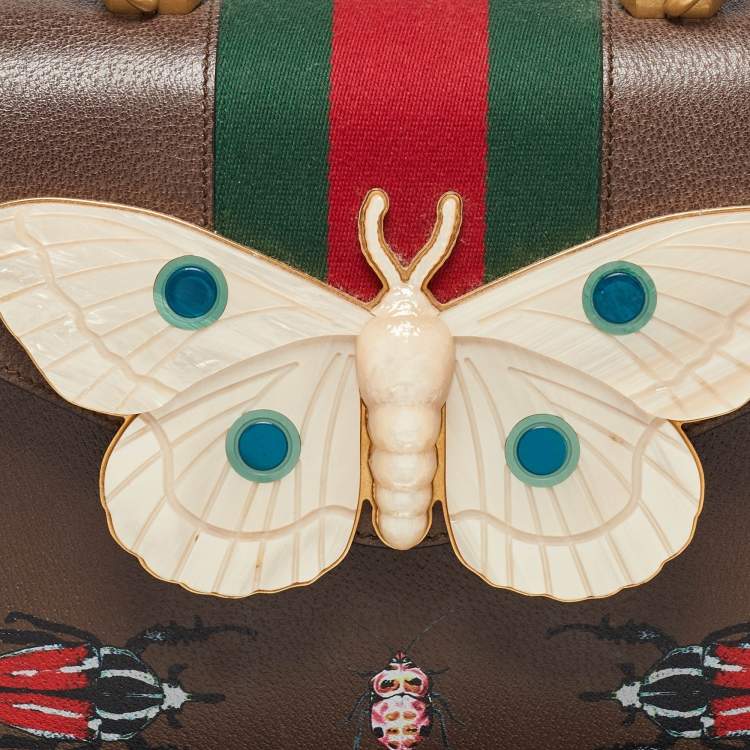 Pre Owned Gucci Brown Leather Medium Bamboo Web Falena Top Handle Bag