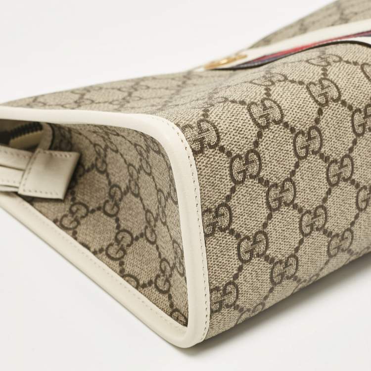 Pre Owned Gucci White/Beige GG Supreme Canvas Ophidia Pouch